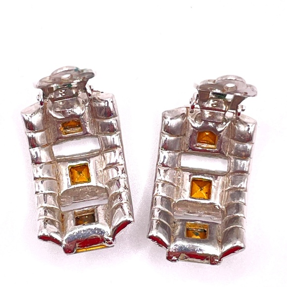 Bogoff Signed Vintage Rhinestone Panel Bracelet Clip Earrings Set - Picture 13 of 15
